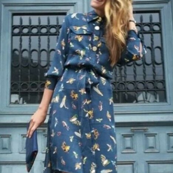 NWT ZARA INSECT PRINT MIDI DRESS WITH BELT Sz-M - Picture 5 of 8